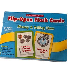 Scholastic SEALED NEW Flip-Open Flash Cards Money & Telling Time 64 Sturdy Cards
